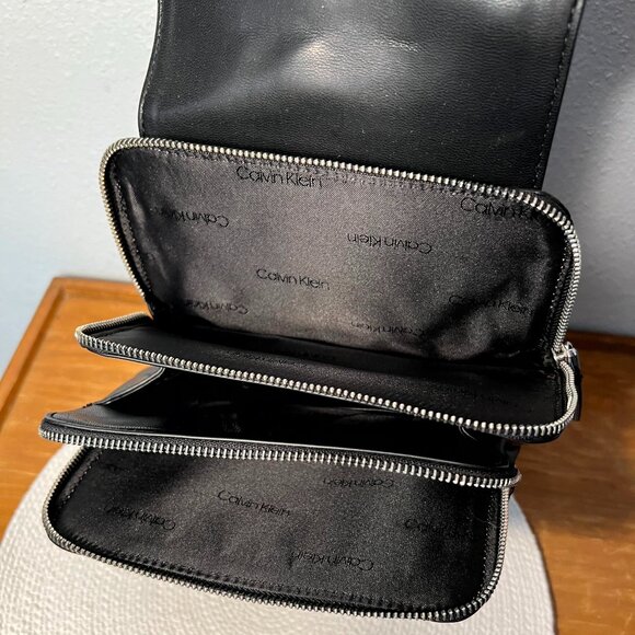 Calvin Klein Women's Black Reyna Signature Embossed Key Item Flap Backpack - Picture 2 of 6